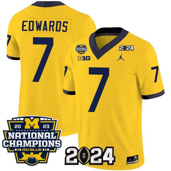 Mens Michigan Wolverines #7 Donovan Edwards Yellow 2024 F.U.S.E. With 2023 National Champions Patch Stitched Jersey